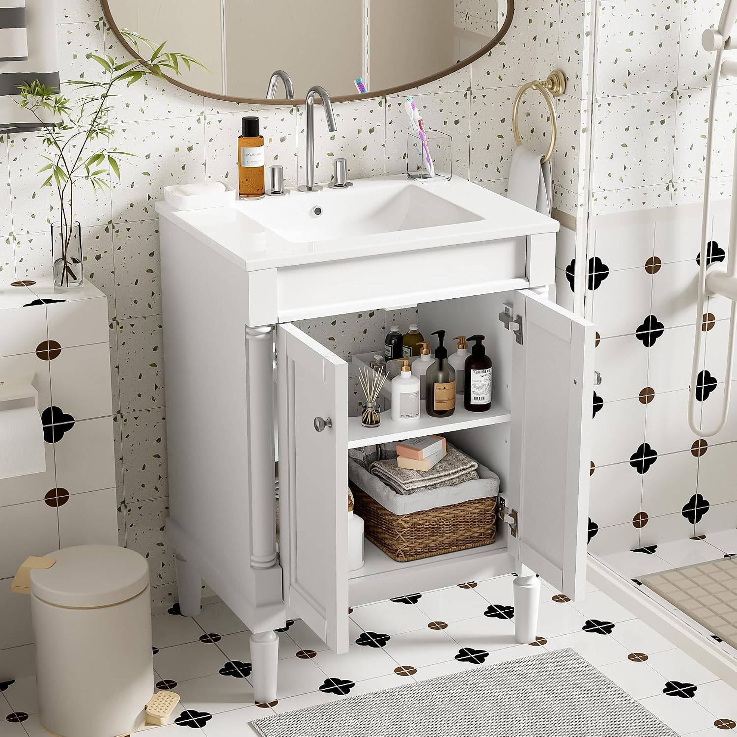 Merax 24" Bathroom Vanity with Sink, Powder Room Small Bathroom Vanity with 2-Door Cabinet, Undermount Sink, Solid Wood Frame Bathroom Storage Cabinet