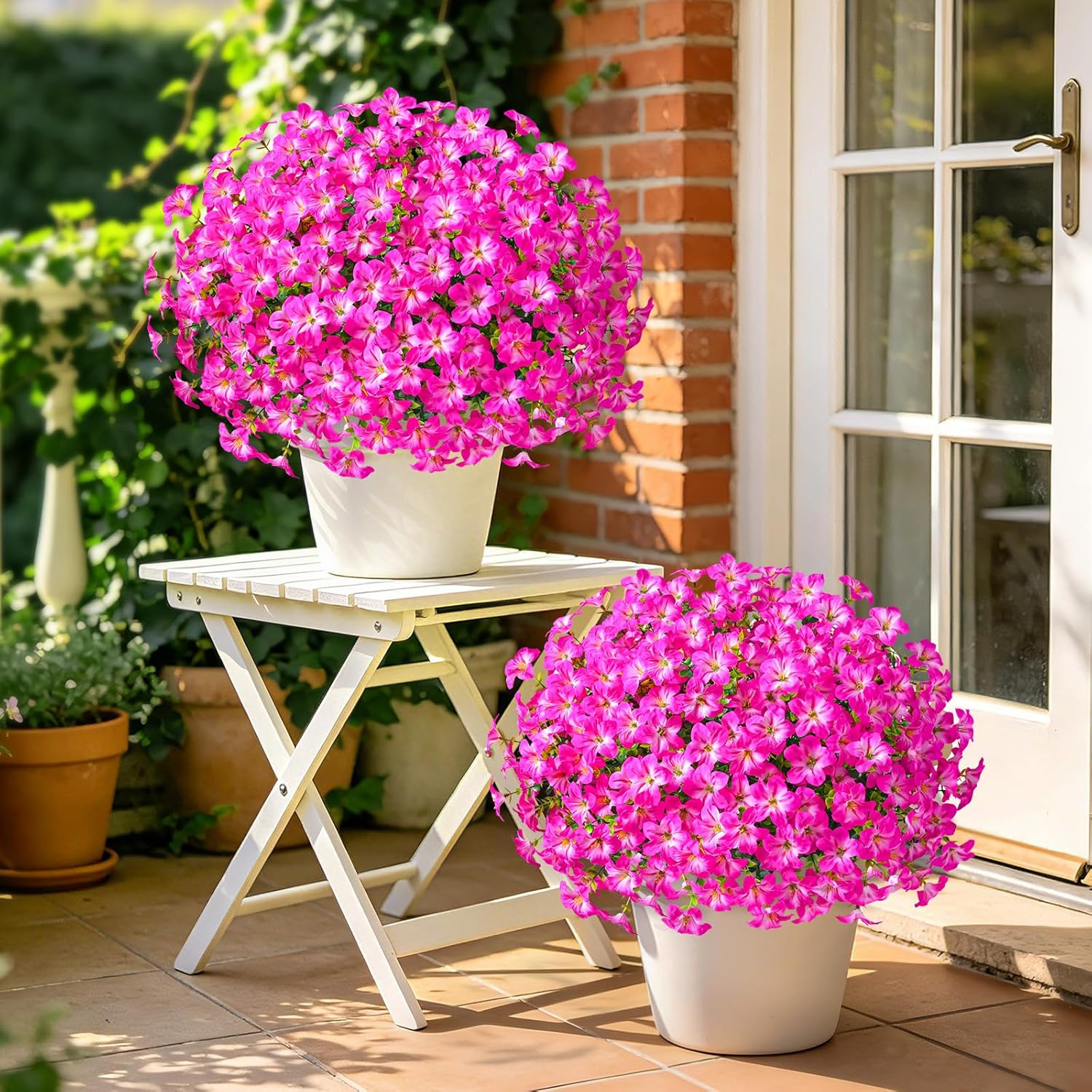 MARTINE MALL 24 Bundles Look Real Artificial Flowers for Outdoors, Realistic Fake Outdoor Flowers, UV Resistant Silk Petunia Flowers for Outside Faux Flowers for Outdoor Garden, Rose Red