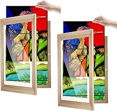 2Pcs Kids Art Frames, Kids Artwork Display Frame, Front Opening and Changeable Picture, A4 Storage Frames Crafts Drawing Hanging Art Work Projects for Children, Home, Office (Wood)