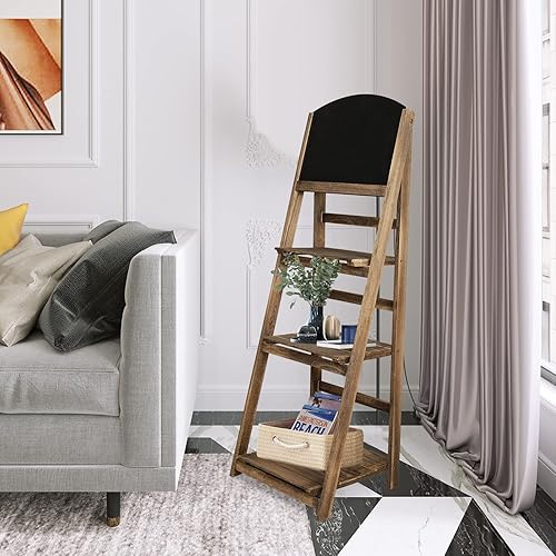 Miniatura 2 de ECOMEX Estante de escalera de 4 niveles, estantería de escalera para plantas, estante de escalera de madera, estante plegable para plantas, soporte