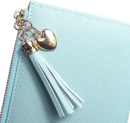 Miniatura 6 de SUMGOGO Billeteras para mujer Slim Clutch Bolso Bolso Tarjetero Mujer Largo Borla Cremallera Bolsillo Moda Taiga Billfold Billfold Wallet, Azul