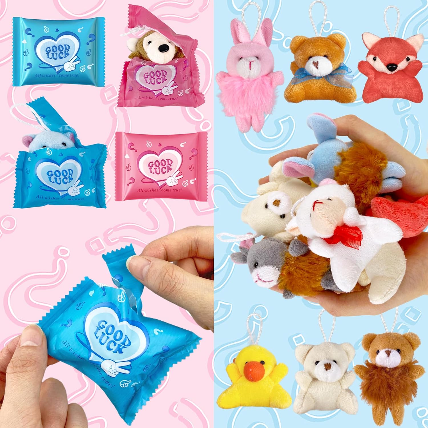 24 PCS 30 Styles Mini Blind Bags Mystery Bag Toys Random Style Mini Stuffed Animals Plush Keychain Bulk Collectible Surprise Party School Classroom Birthday Easter Egg