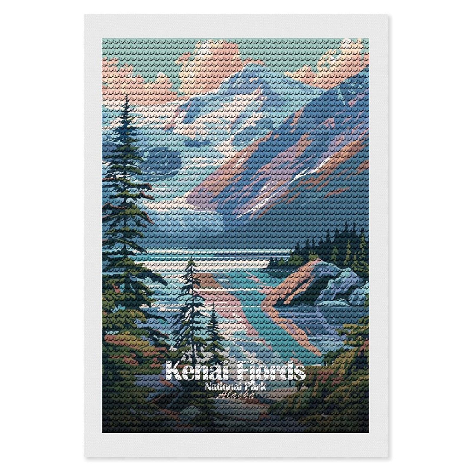 Junmoney Kenai Fjords National Park Diamond Art Canvas 8"x12", Decorate Your Room, Mindful Craft Activity, Cosy Home Accent, Thoughtful Handmade Gift