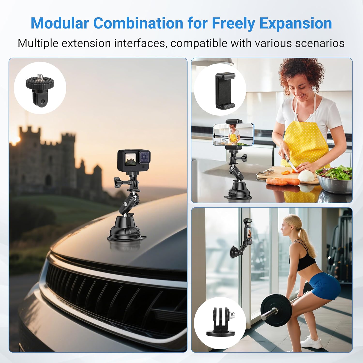 Suction Cup Mount for DJI Osmo Nano Action 6 5 Pro 4 360 for Insta360 Go Ultra for Gopro Hero 13 12 11 MAX 2 Metal Ball Head Quick Release Phone Car Holder Adapter Accessories
