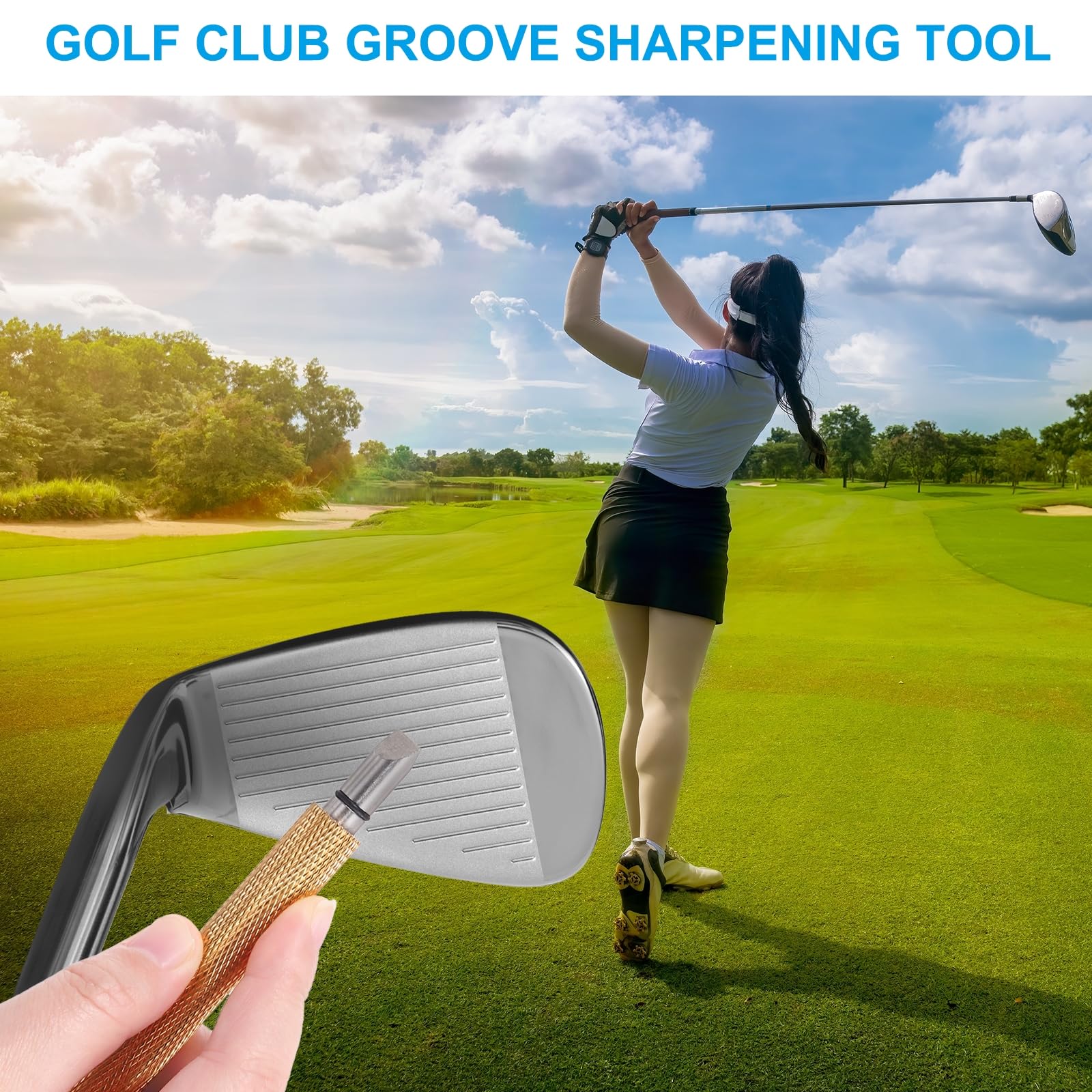 PATIKIL Afilador de Ranuras de Palos de Golf, 2 Piezas Afiladores de Ranuras de Palos de Golf Herramienta de Re-Grooving y Limpiador para Hombres U & V-Grooves Wedges Irons Generan, Dorado