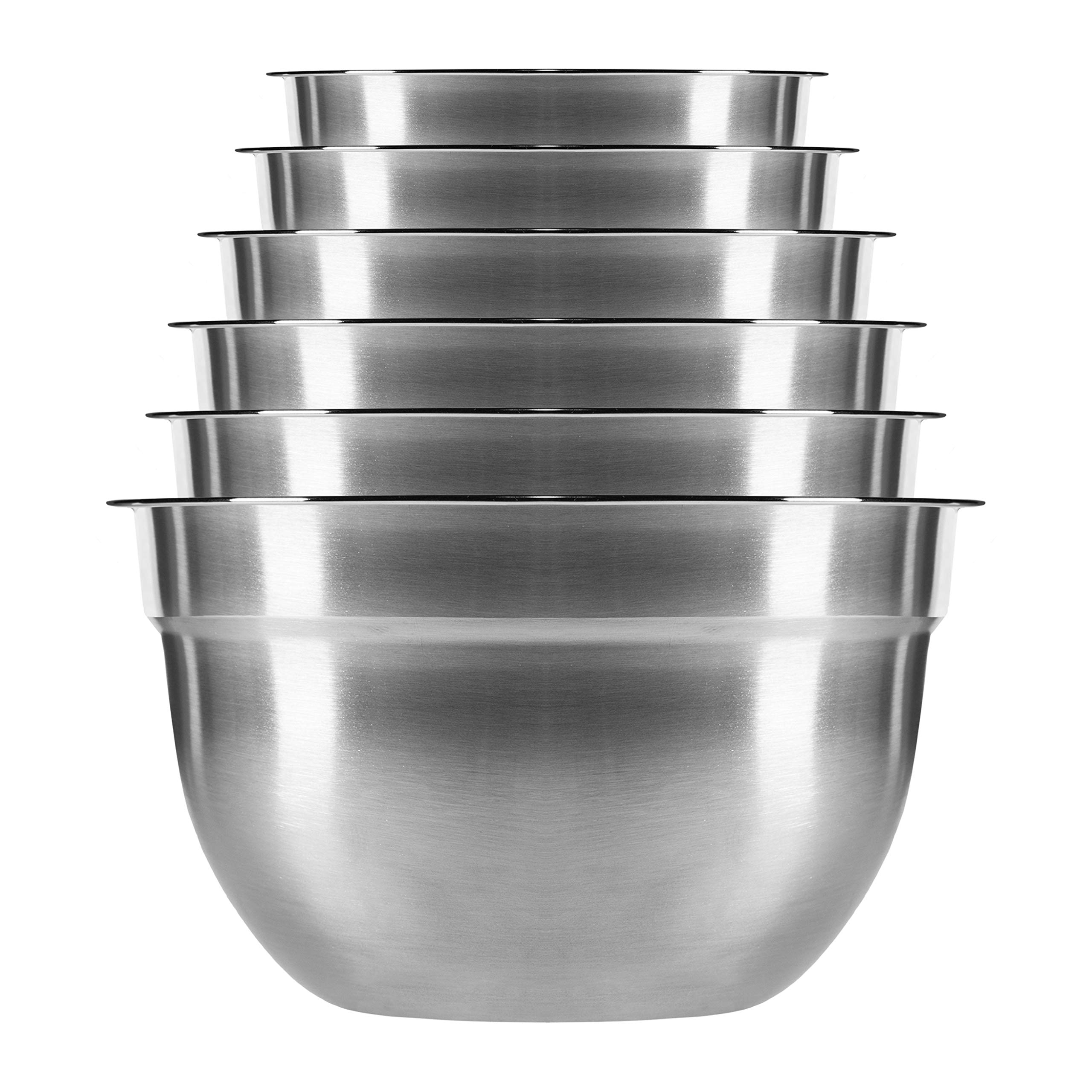 KRUMBLE Tazones para mezclar de cocina y repostería, tazones de acero inoxidable con tapa, set de 6 tazones, de 1,5 L a 5 L, accesorios de cocina, tazones apilables y aptos para lavavajillas