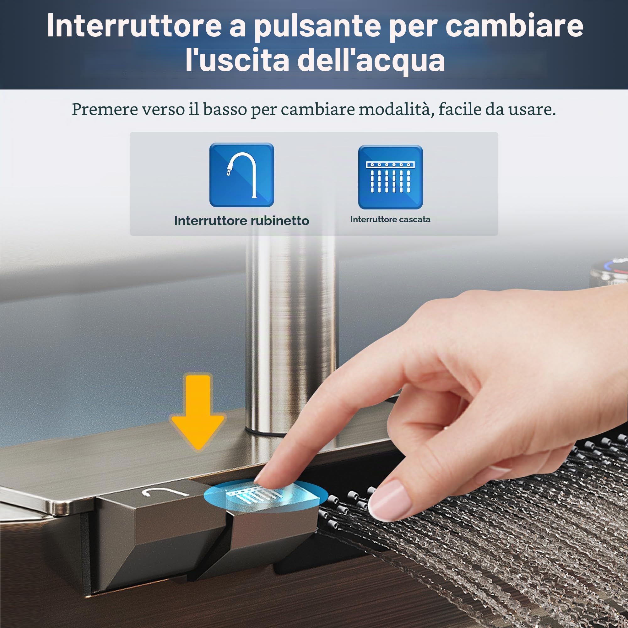 SONNI Lavello, lavello da cucina, cascata da cucina con rubinetto estraibile, indicatore di temperatura, lavastoviglie per tazze, cestello filtro dell'acqua, tagliere in acciaio inox 304, 80 x 45 x 23