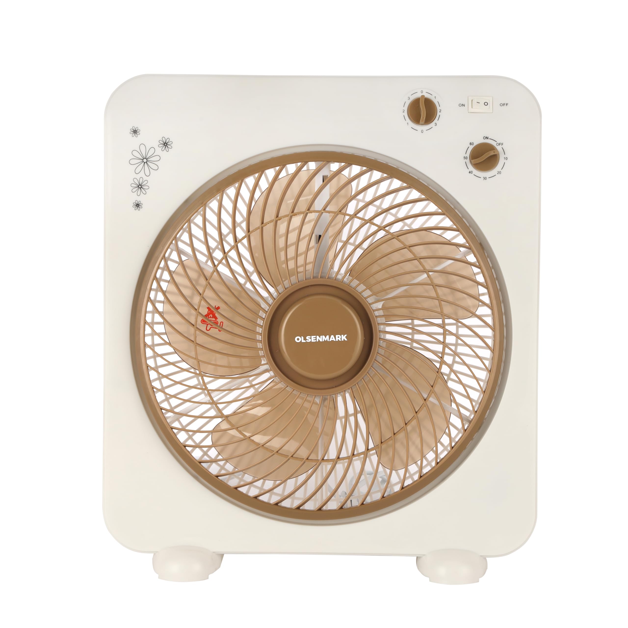 Olsenmark Box Fan, White/Brown, 12 inch, OMF1759