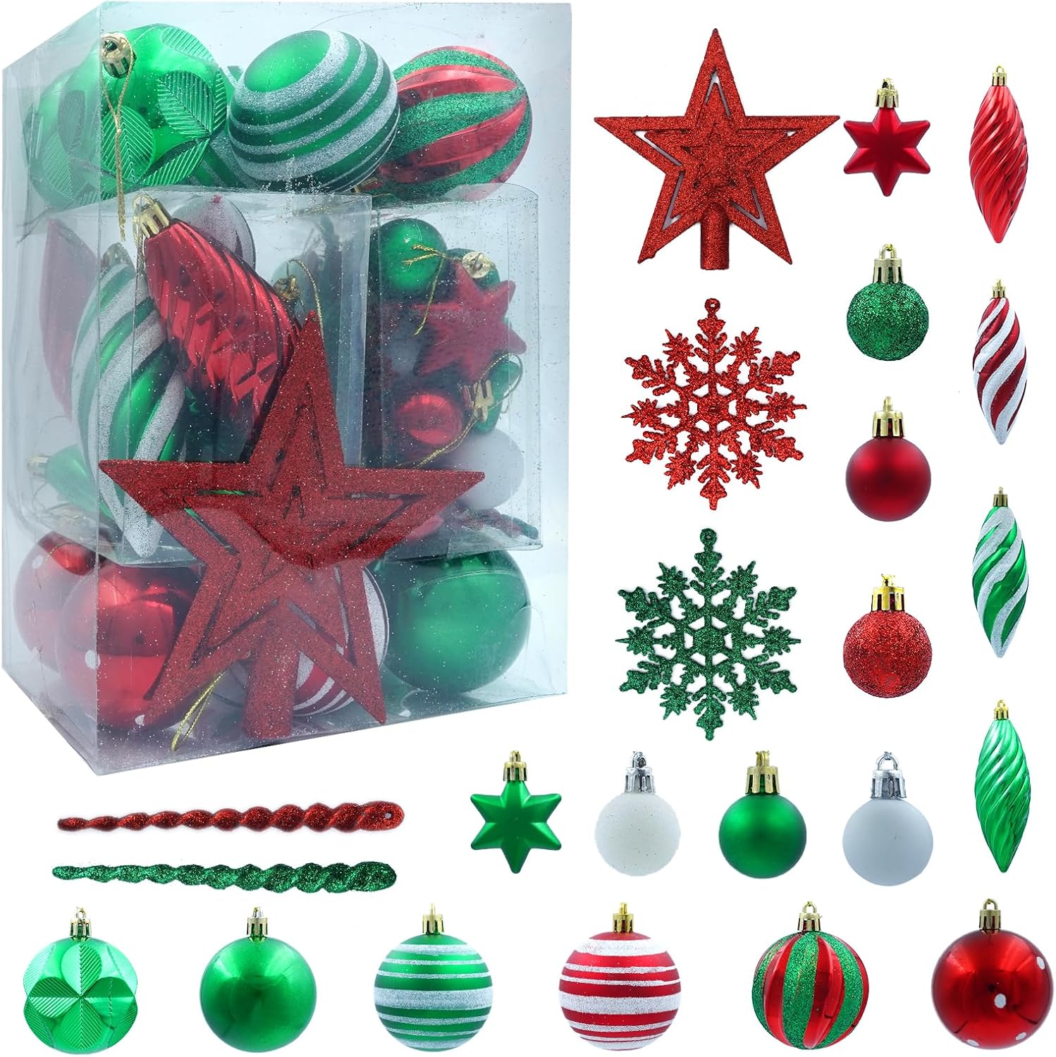 Christmas Balls Tree Ornaments, Shatterproof Christmas Decorations Set with Reusable Hand-held Gift Package for Holiday Xmas Tree Decor (50, Red, Green & White) Red, Green & White 50