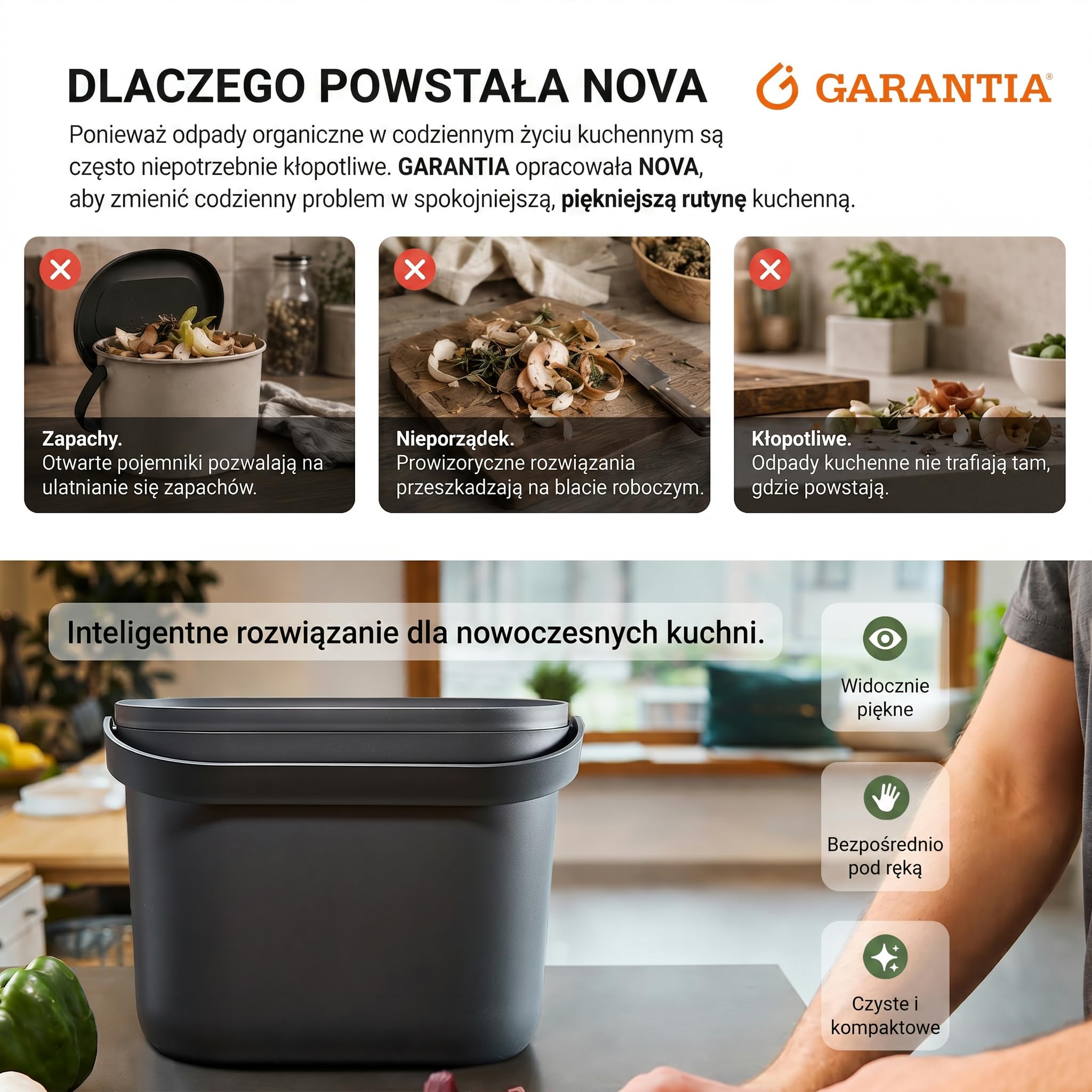 GARANTIA NOVA pojemnik na bioodpady 8 litrów, graphite grey