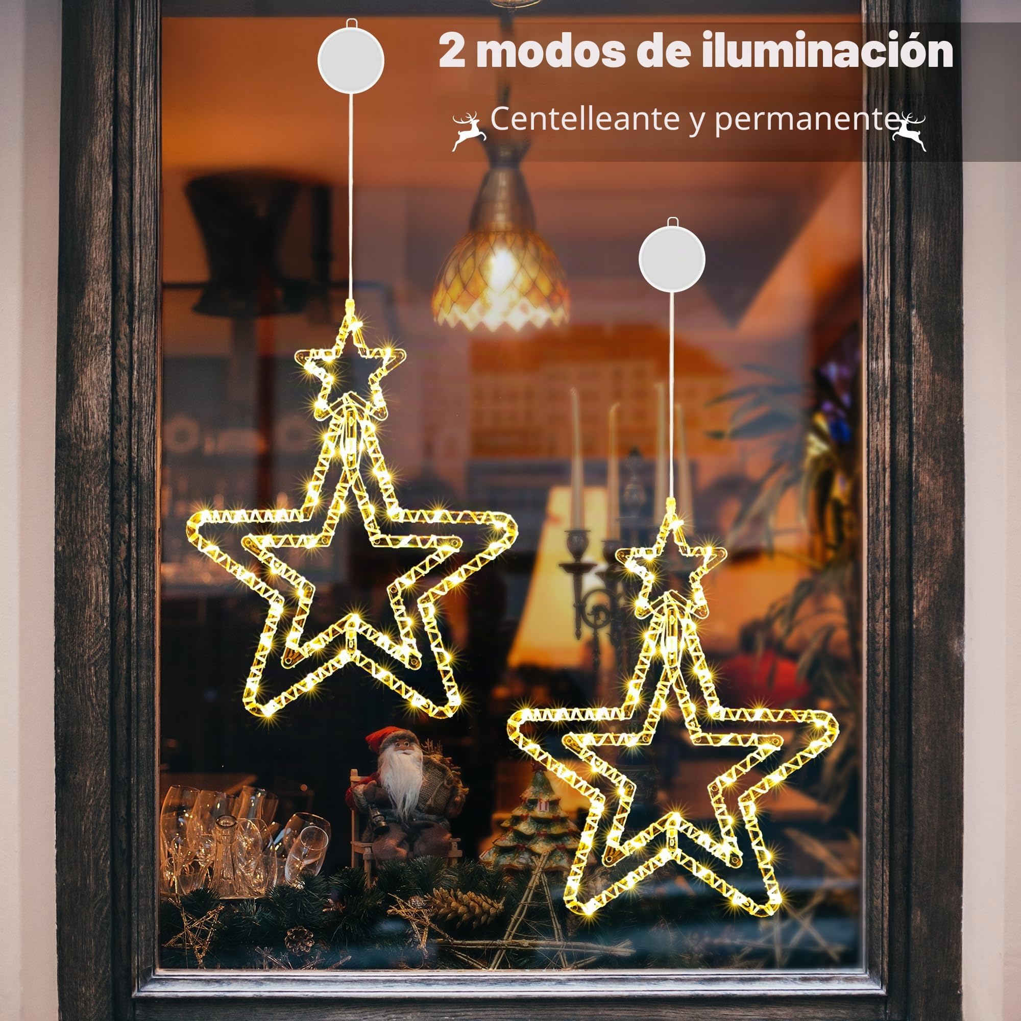 BrizLabs Luces Navideñas de Estrella LED, 4 Piezas Luces de Hadas de Estrellas de Ventana Interior Giratorio Luz de Navidad Batería Decoración para Halloween Exterior Balcón Fiesta, Blanco Cálido
