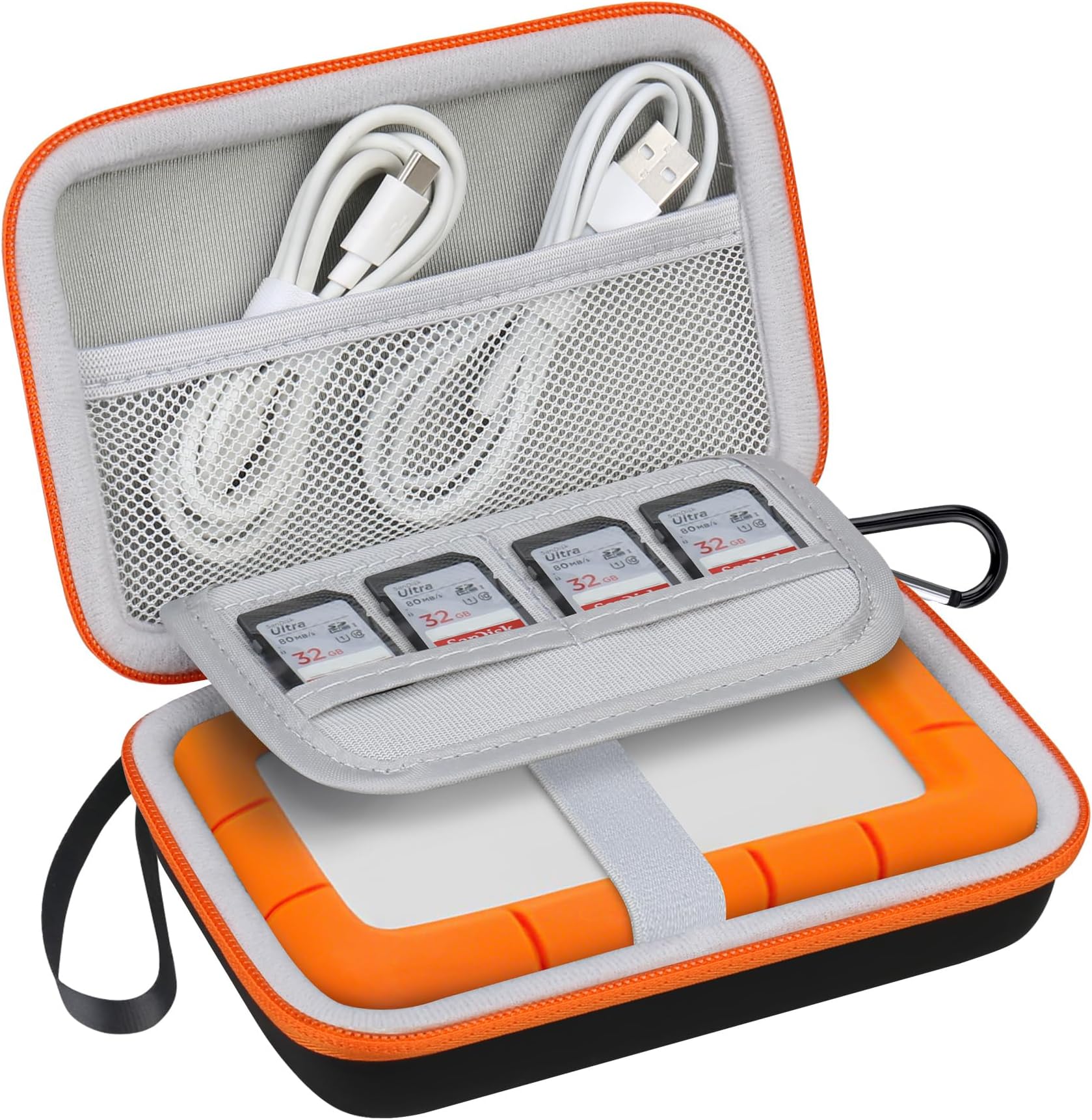 Hard Drive Carrying Case for LaCie Rugged Mini/Rugged External Hard Drive Portable HDD 1TB 2TB 4TB 5TB USB 3.0 2.0 Hard EVA Shockproof Protective Storage Holder Travel Bag, Black+Orange