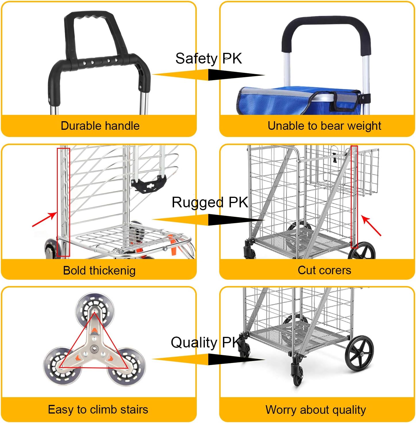 Nesaila Folding Shopping Cart Portable Stair Climbing Cart, Double Handle Trolly Utility Lightweight Grocery Cart with Rolling Swivel Wheels and Removable Waterproof Oxford Bag (Purple) : Office Products