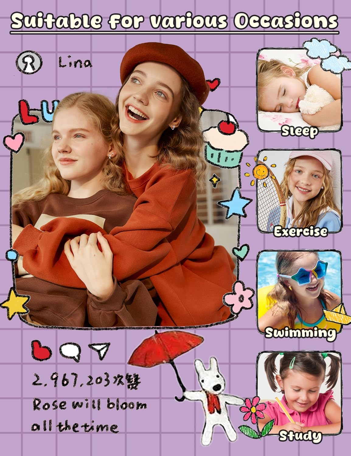 Hypoallergenic Screw Back Earrings for Girls Women - Surgical Steel 14K Gold Silver Plated Cute Toddler Little Girl Kids Earrings for Sensitive Ears Heart CZ Flower Stud Hoop Earring Sets 10 Pairs - Image 6