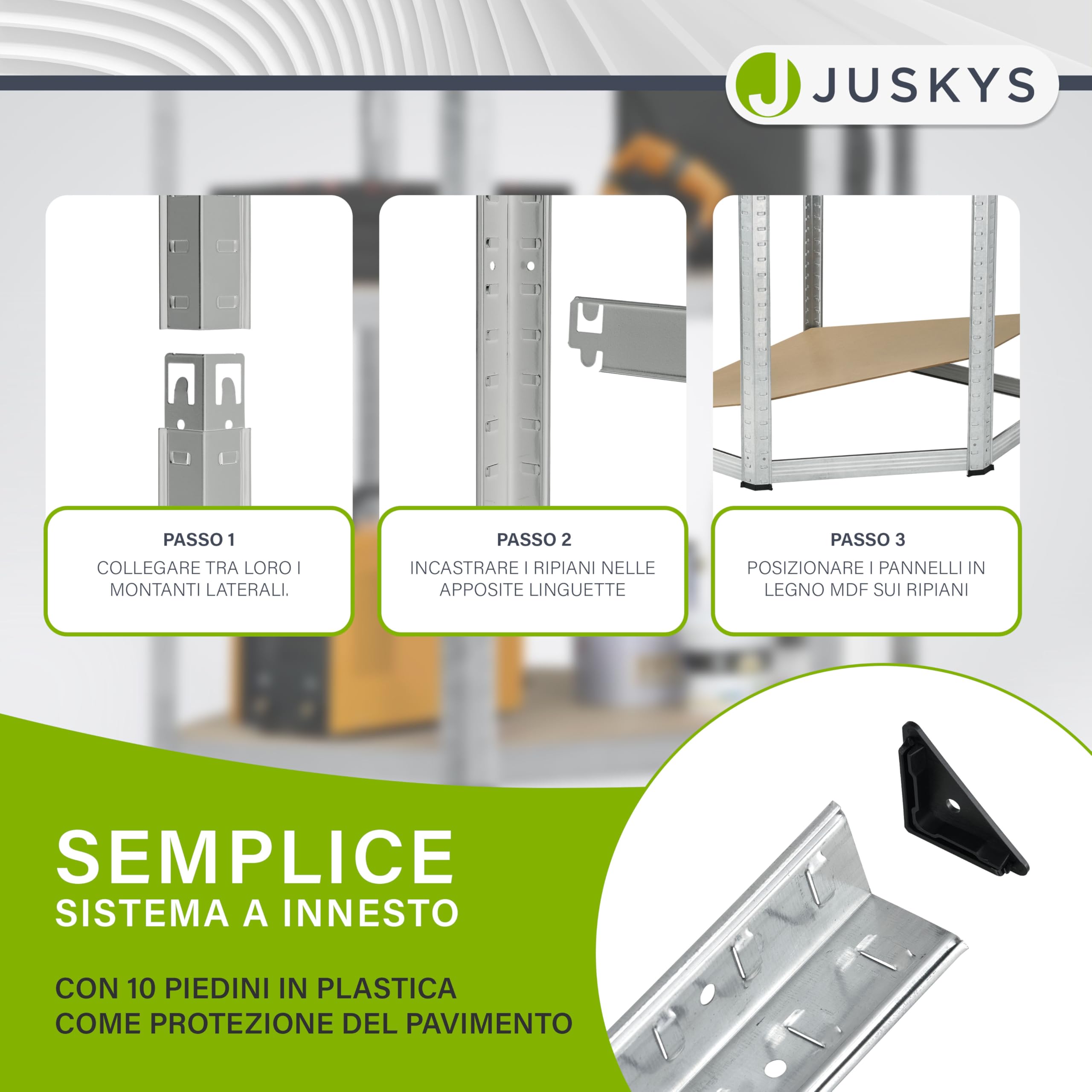Juskys Scaffale angolo Corner Easy 160 x 75 x 40-75 cm | 320 kg | 4 ripiani in legno MDF | Metallo zincato | Scaffale per carichi pesanti e cantine