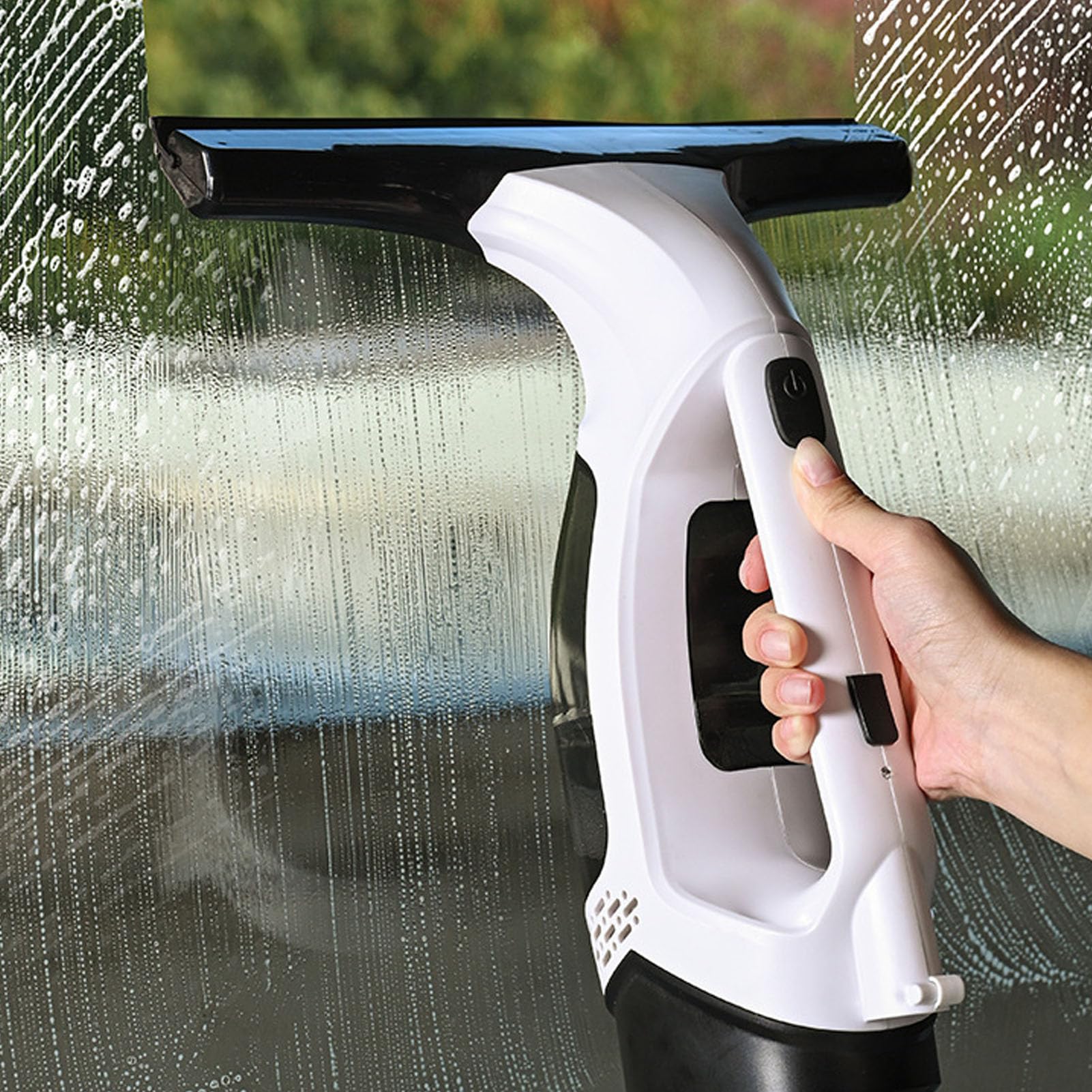 Vikye Fenstersauger, Handgehaltener Elektrischer Glasreiniger mit Teleskopstange und Sprühflasche, für Fensterspiegel