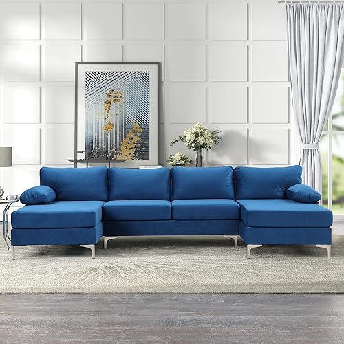 Miniatura 13 de Casa Andrea Milano Sofá seccional grande moderno de la forma de U de la tela del terciopelo, sofá doble extra ancho de la tumbona, trébol