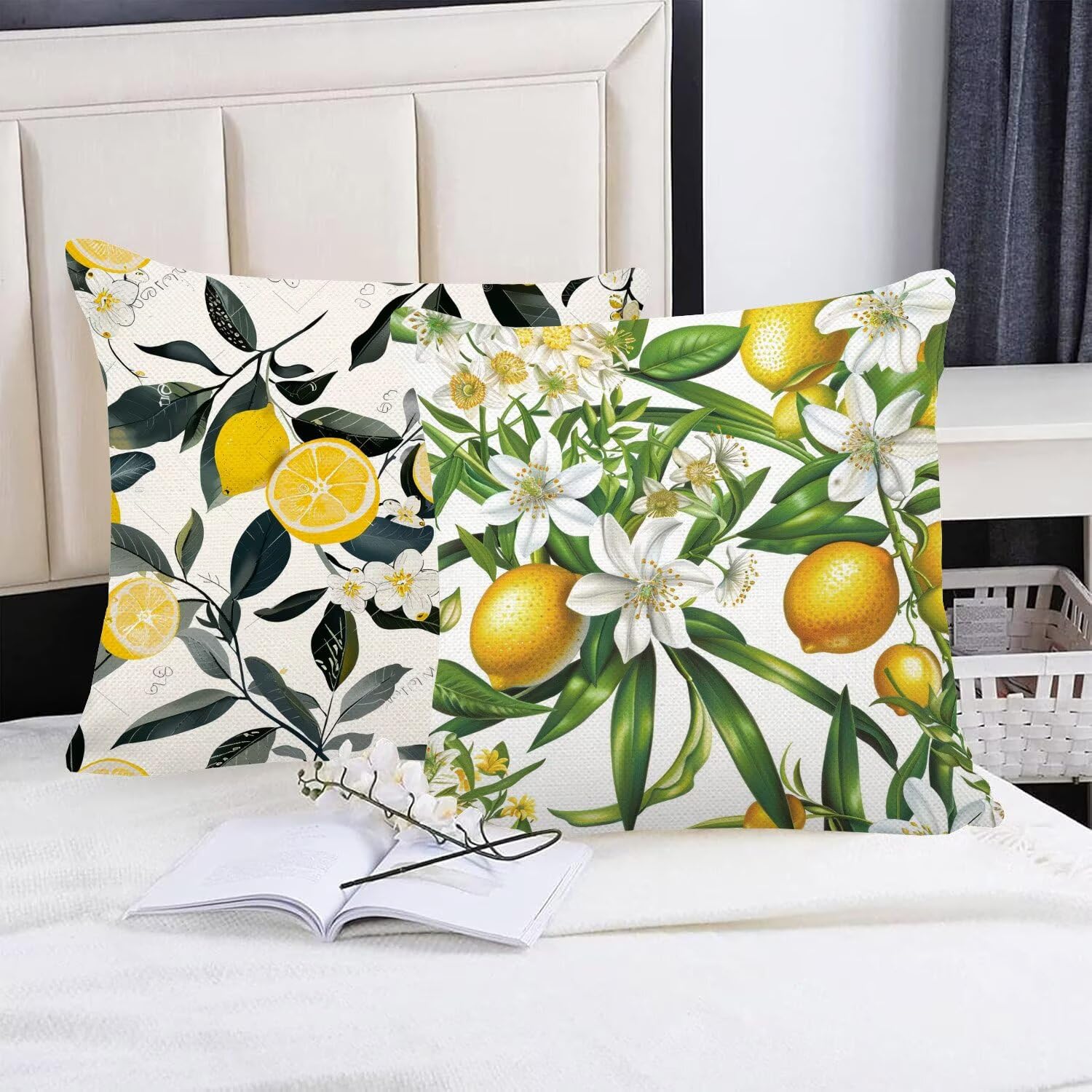 Fundas Cojines 55 x 55 cm Juego de 4 Cojines Exterior, Fruta Geometría Lino Impermeable Sofa Fundas Cojin de para Sofá, Sala, Estar, Jardín, Coche, Decoración Del Hogar, con Cremallera Oculta m-467