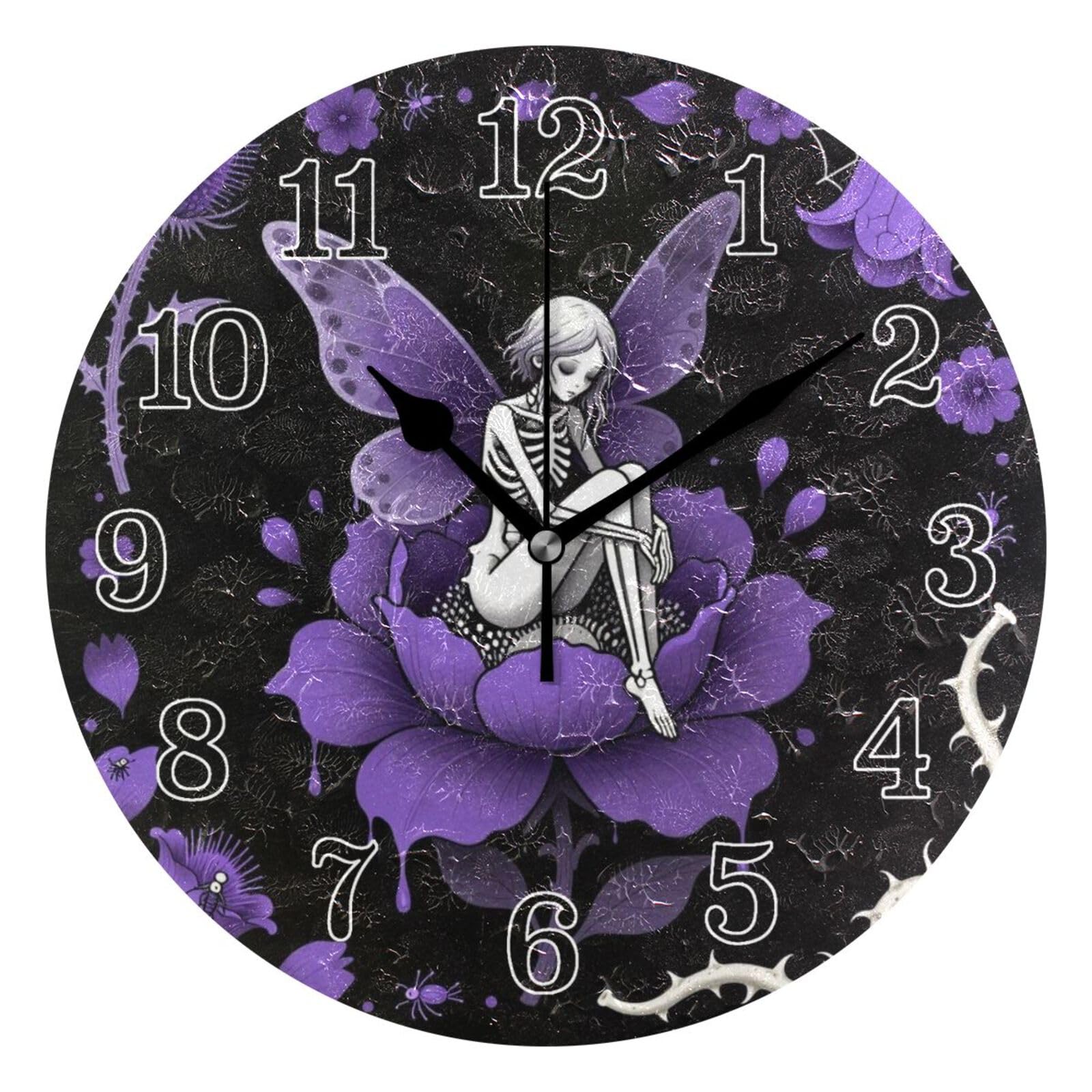 Horloge murale violette ronde et silencieuse créative pour cuisine et hôtel