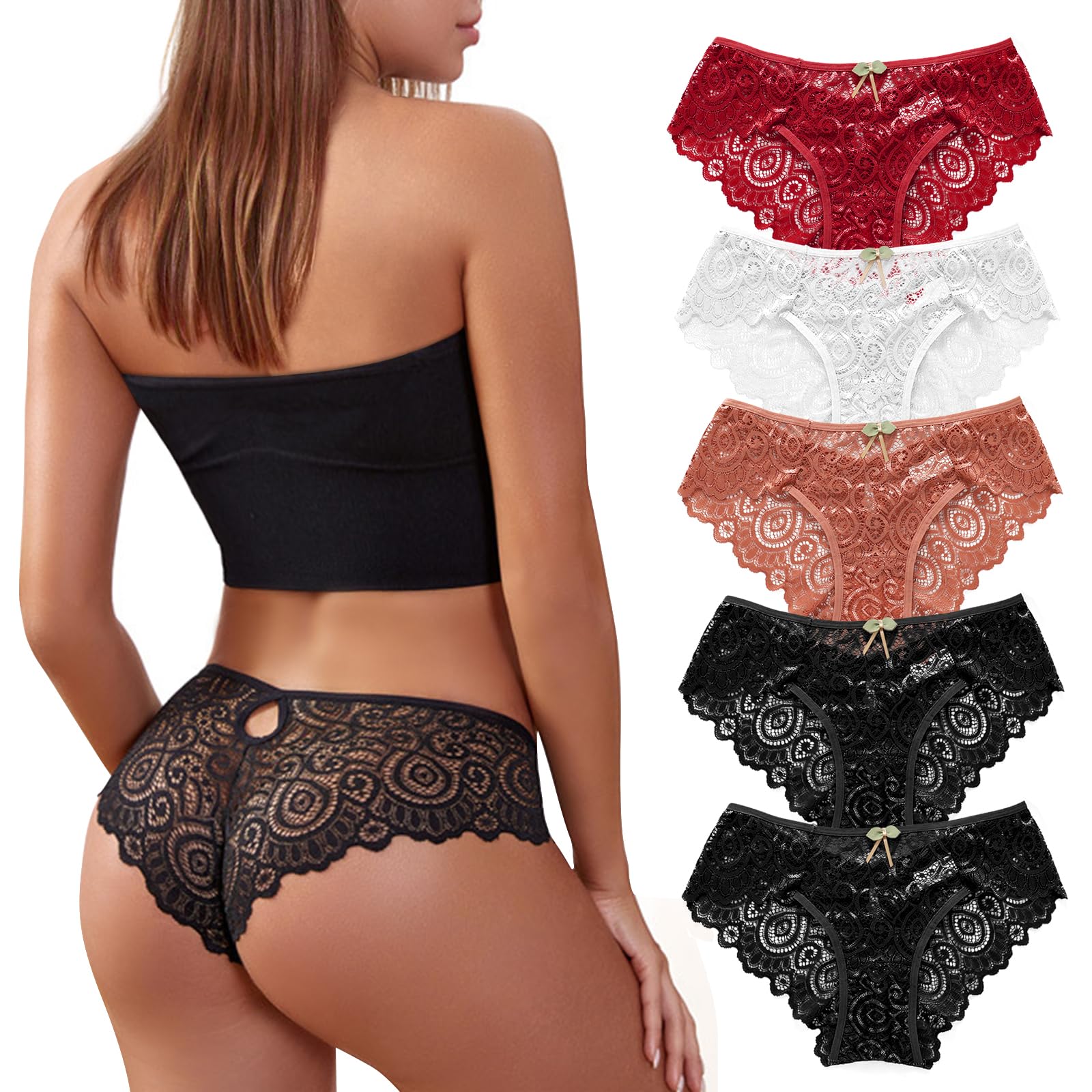 5pcs Women's Knickers Sexy Lace Briefs Underwear Fit Panties Low Rise Soft Bikini