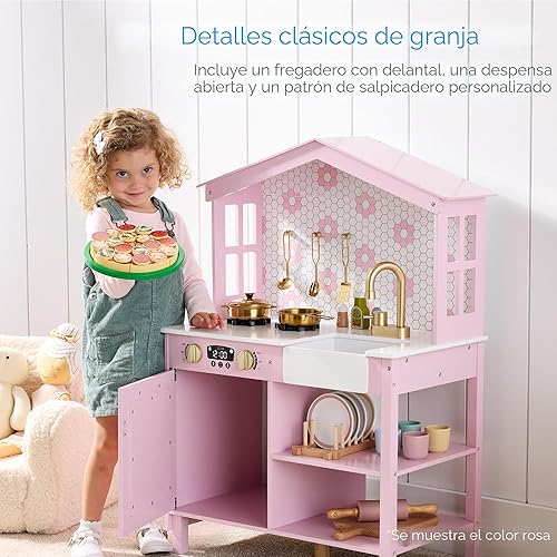 Miniatura 2 de Best Choice Products Juego de cocina de madera para niños con almacenamiento de juguetes, perillas de clic, ventanas, 5 accesorios incluidos, salvia