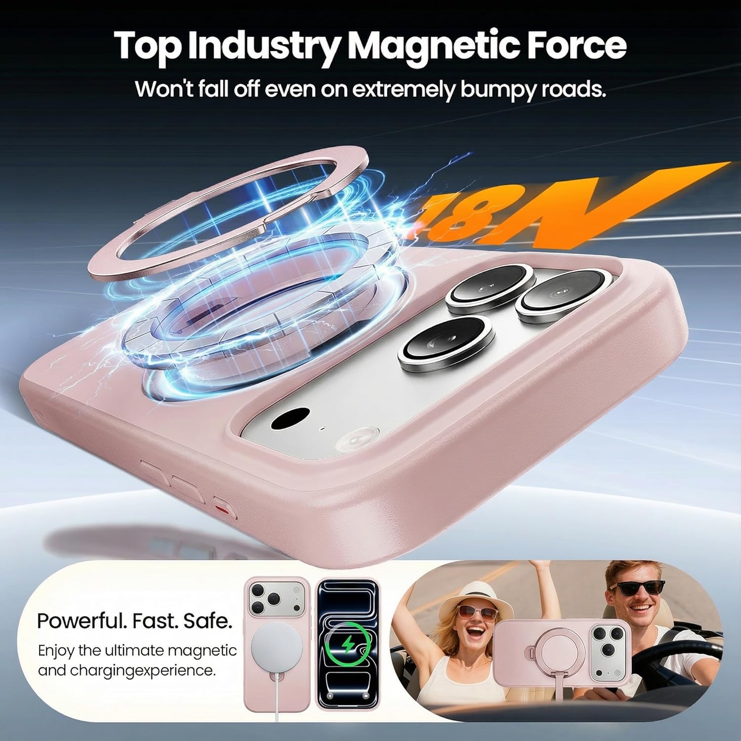 360°Ring Stand for iPhone 17 Pro Max Case, Compatible with MagSafe, Military-Grade Protective,Anti-Yellowing, Scratch-Resistant Back Cover Phone Case for iPhone 17 Pro Max 6.9", Light Pink