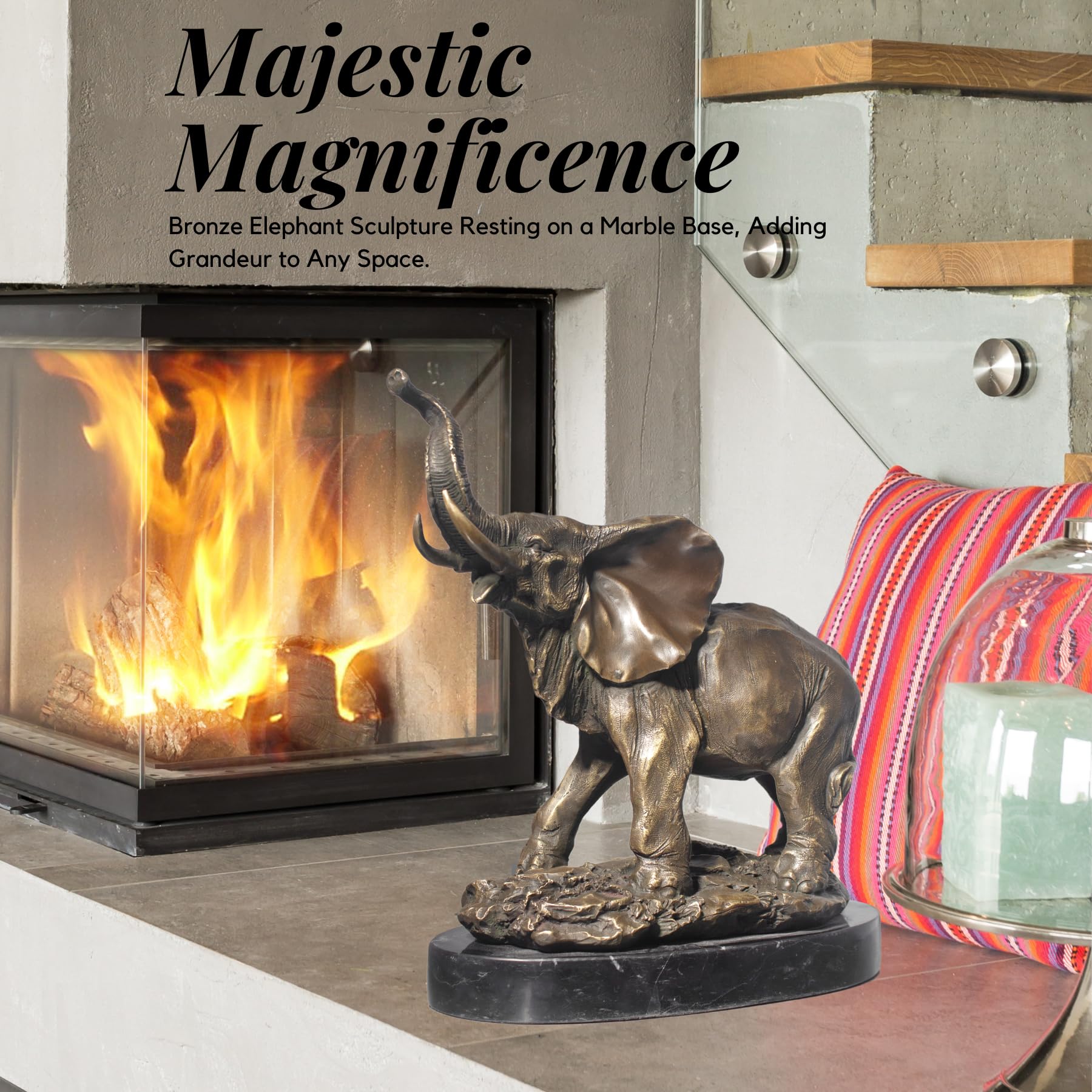 Estatuas y esculturas de Elefante tailandés de Bronce auténtico de 30 cm. Decoración para el hogar fundida a Mano. Escultura de Elefante Premium con Certificado (5,7 kg).