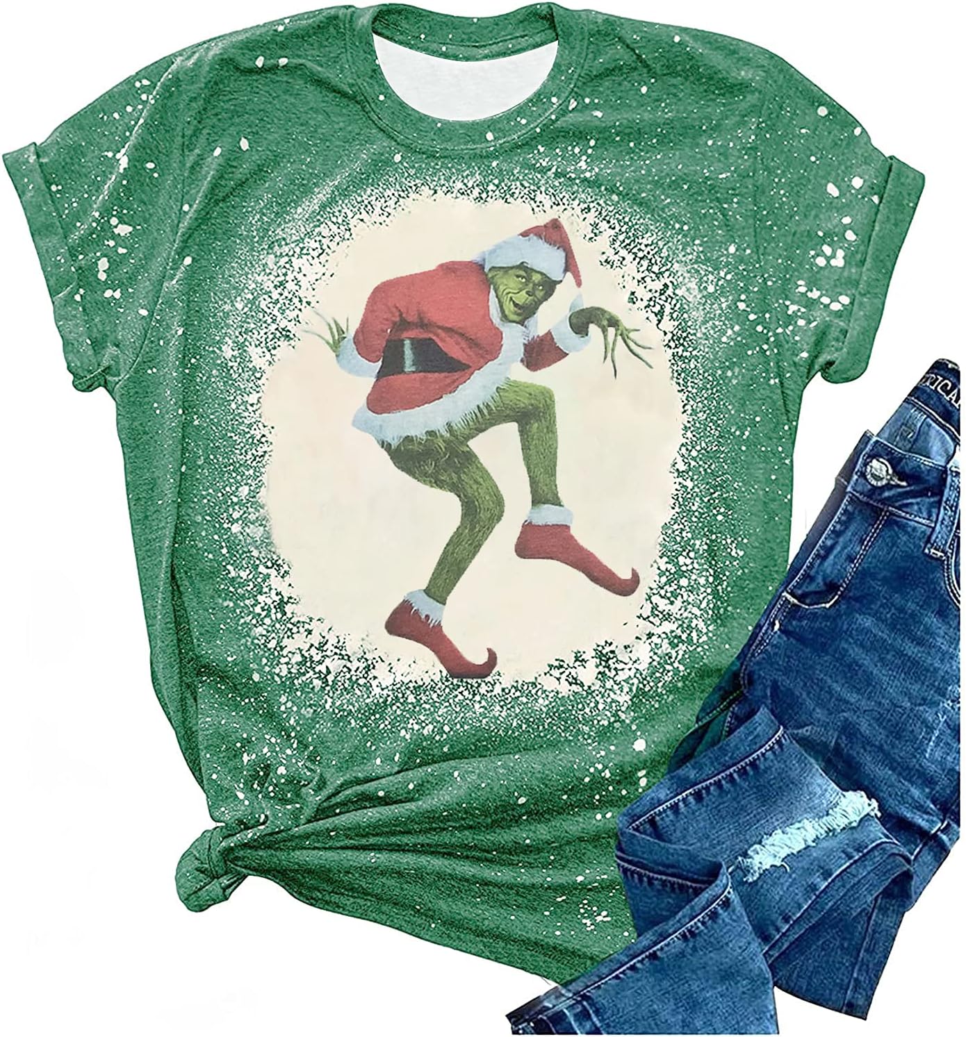 Christmas Bleached Tshirt Women Funny Cartoon Print Xmas Holiday Shirt Christmas Movie Fans Gift Tees Tops