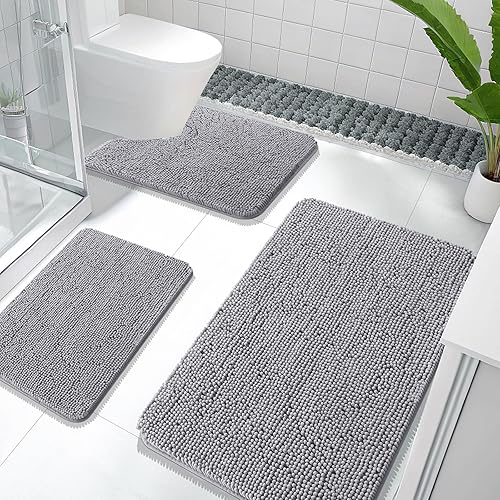 Miniatura 99 de OLANLY Juegos de Alfombras de Baño de 3 Piezas, Tapetes de Baño de Chenille Suave y Absorbente y Alfombra de Contorno en Forma de U para Inodoro