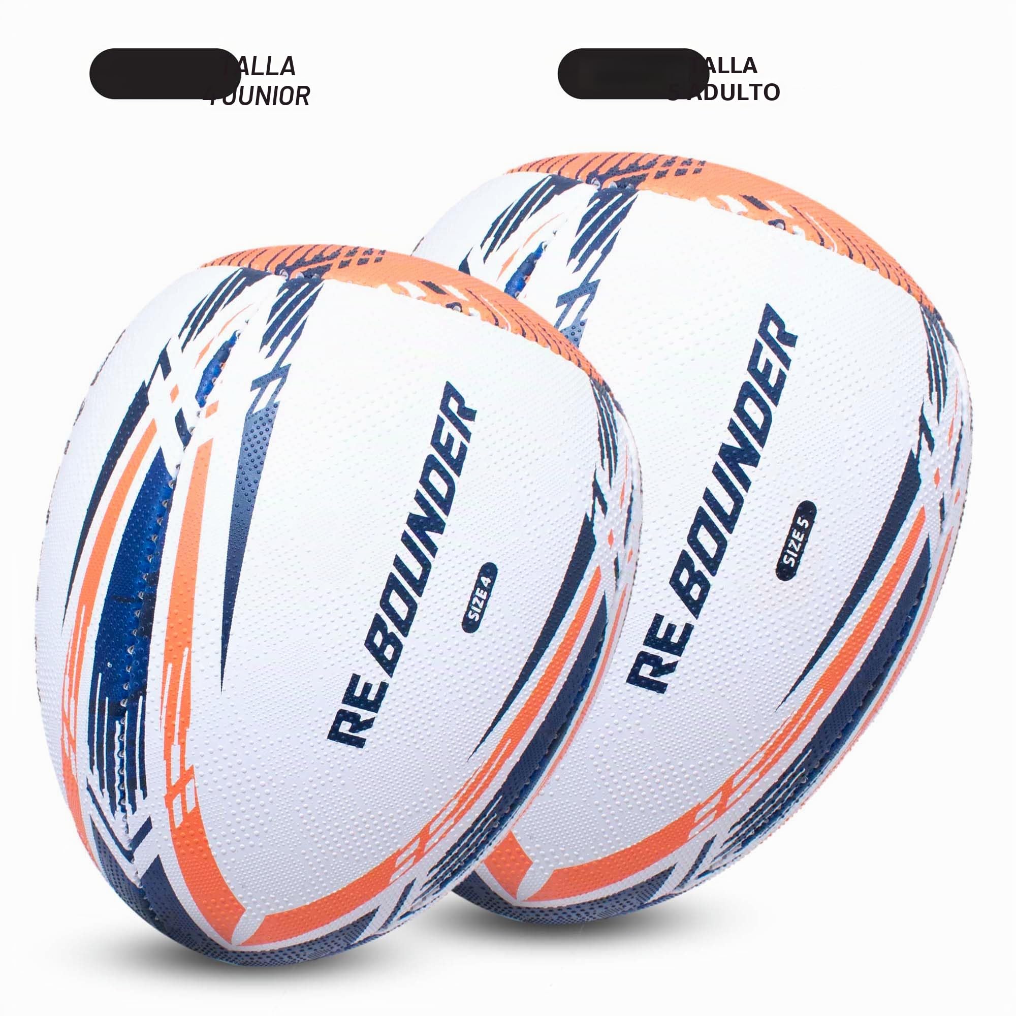 Hy-Pro Rebound Rugby Ball Size 4&5 – Synthetic Rubber, Dual Grain Grip, Hand Stitched, Durable Latex Bladder – Ideal for Passing & Handling Skills Training, White/Blue/Orange