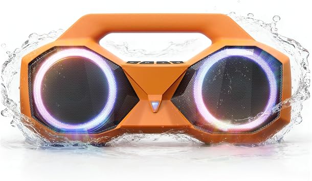OZJ Bluetooth Speaker Outdoor Loud 80WPeak with Bass, Portable Wireless Speaker with IPX7 Waterproof, 20H Playtime, RGB Lights, TWS for Outside, Beach, Work Orange