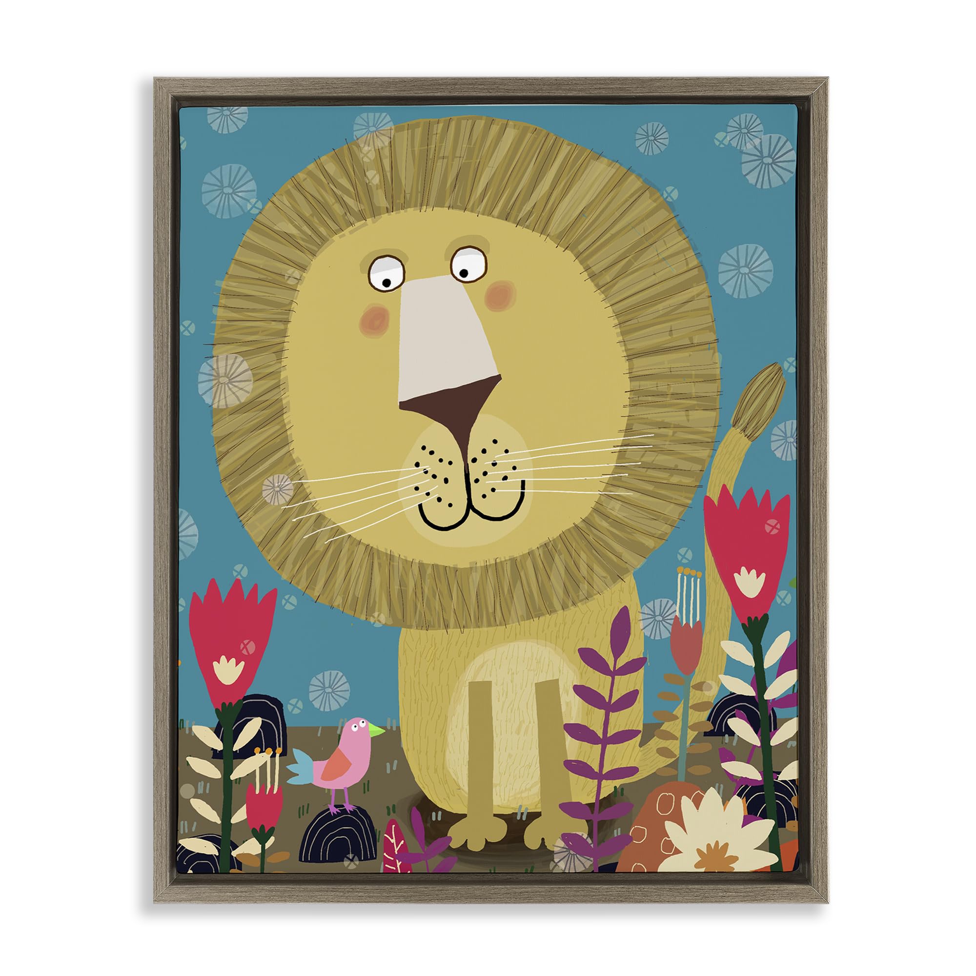 Stupell Industries Montalcino Elm (Textured) Boho Lion Floral Nursery Charm, 24 X 30 Inch Canvas In Floater Frame