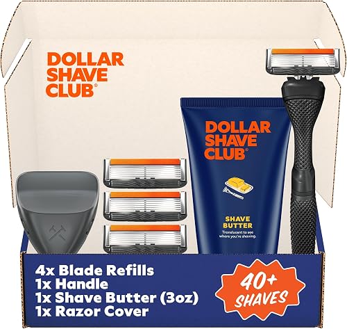 Dollar Shave Club | The Member Exclusive Shave Set | 4 Extra Close Refill Cartridges, 1 Handle (Black), 1 Shave Butter 3 ounce, 1 Razor Cover