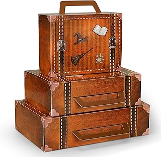 6 Pcs Large Magical Themed Christmas Under Tree Decor Box Travel Suitcase Travel Party Decor Paperboard Fantasy Themed Suitcases Gift Box Decorative with Magical Elements Decorations