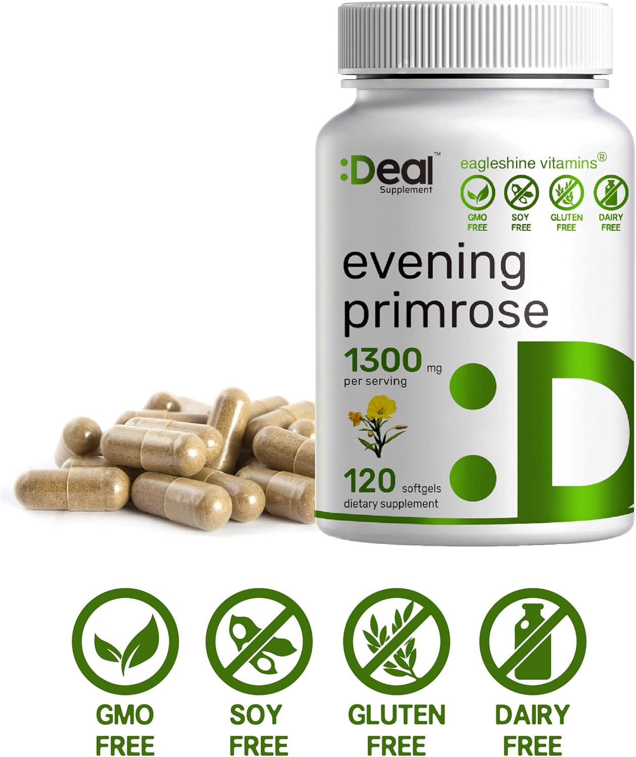 Evening Primrose Oil 1300mg Softgels, Standardized to 10% GLA (Gamma-Linolenic Acid) | Cold Pressed | Non-GMO & No Gluten | Up to 4 Months Supply : Health & Household
