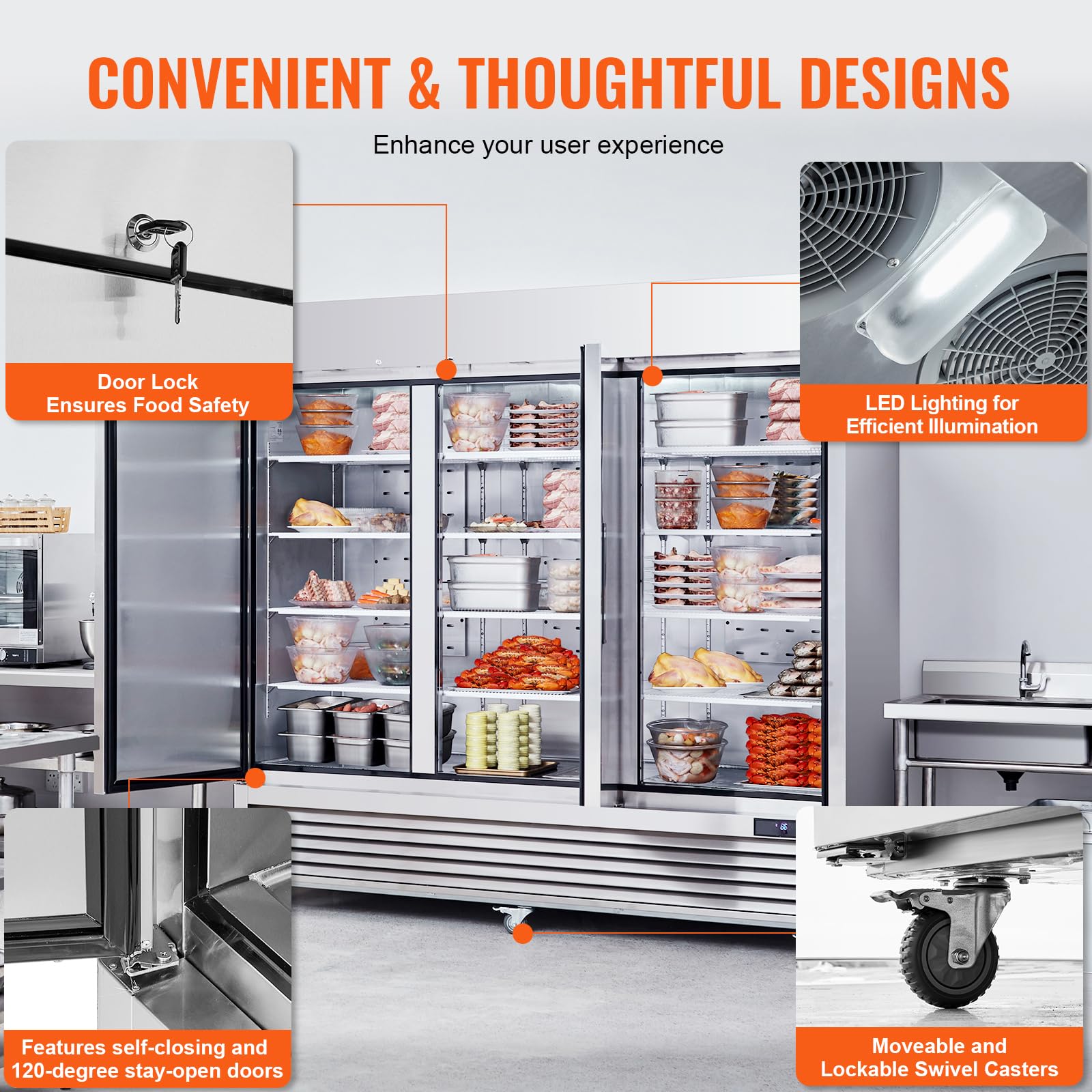 Happybuy 60.42 Cu.Ft Commercial Freezer - 82.5" Wide 3-Door Upright Reach-In Freezer With Auto-Defrost, 12 Adjustable Shelves, -13 To 5℉ Temperature Control, LED Lighting And 4 Wheels on Fridge.com - View 6
