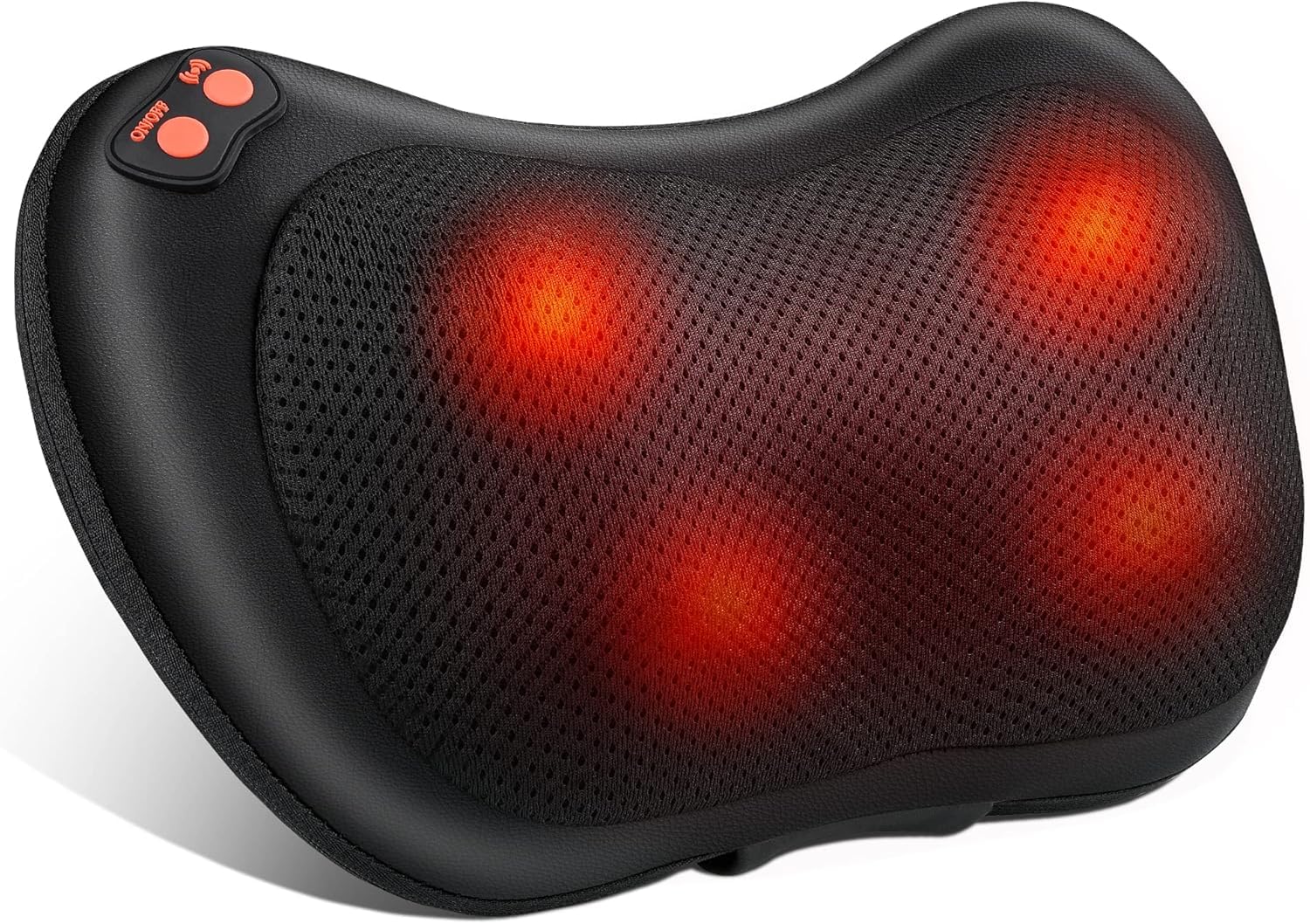 AURENYA - CojÃn de masaje Shiatsu con calefacción inalámbrica con 4 nudos y 3 velocidades ajustable, rotación en dos sentidos, masaje para cuello, pies, cereales, cuerpo, relajación, calma, relajación