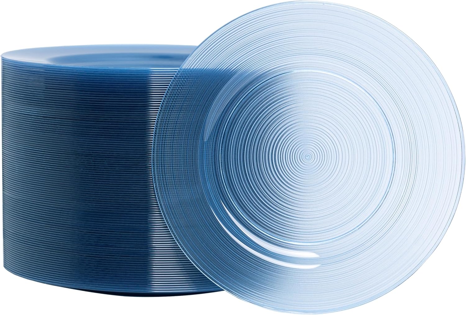 100 Count 6 Inch Transparent Blue Plastic Plates, Heavy Duty Disposable Dessert Salad Plate, Round Fancy Appetizer Plates for Wedding, Party