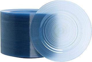 100 Count 6 Inch Transparent Blue Plastic Plates, Heavy Duty Disposable Dessert Salad Plate, Round Fancy Appetizer Plates for Wedding, Party