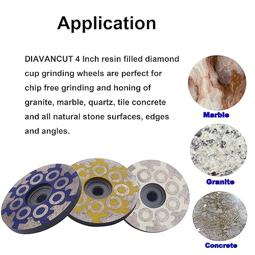 Miniatura 5 de DIAVANCUT Rueda de copa de molienda rellena de resina de diamante de 4 pulgadas para mármol de granito, piedra de ingeniería de cuarzo y azulejo,