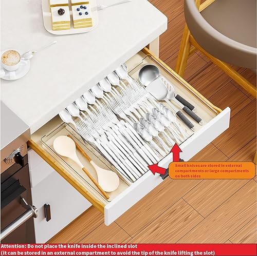 Miniatura 7 de Organizador grande de cubiertos expandible, ajustable de 11 a 21.3 pulgadas, espátula, dispositivo, cuchillo, cubiertos, cucharas y tenedores,