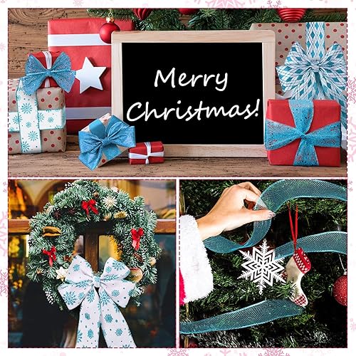 Miniatura 4 de Cindeer - 5 rollos de cinta de Navidad con alambre de malla metálica con purpurina, cinta de Navidad para arcos de árbol, surtido de 50 yardas,