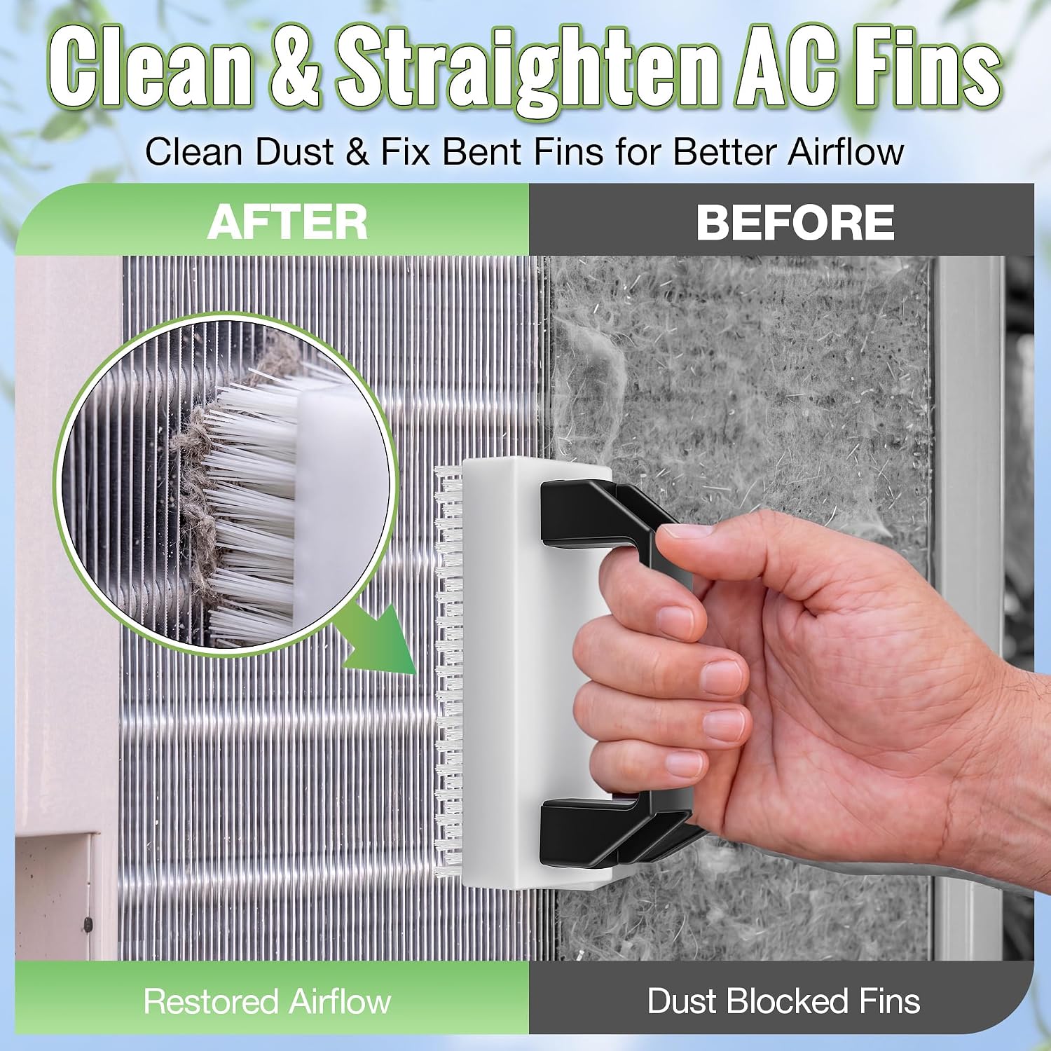 Dreyoo 3PCS AC Fin Comb and Bush Cleaner Kit, Air Conditioner Fin Comb, Air Coil Cleaning Brush & 2-in-1 AC Straightener Coil Cleaner for HVAC, Evaporator, Refrigerator, Radiator Repair Tool