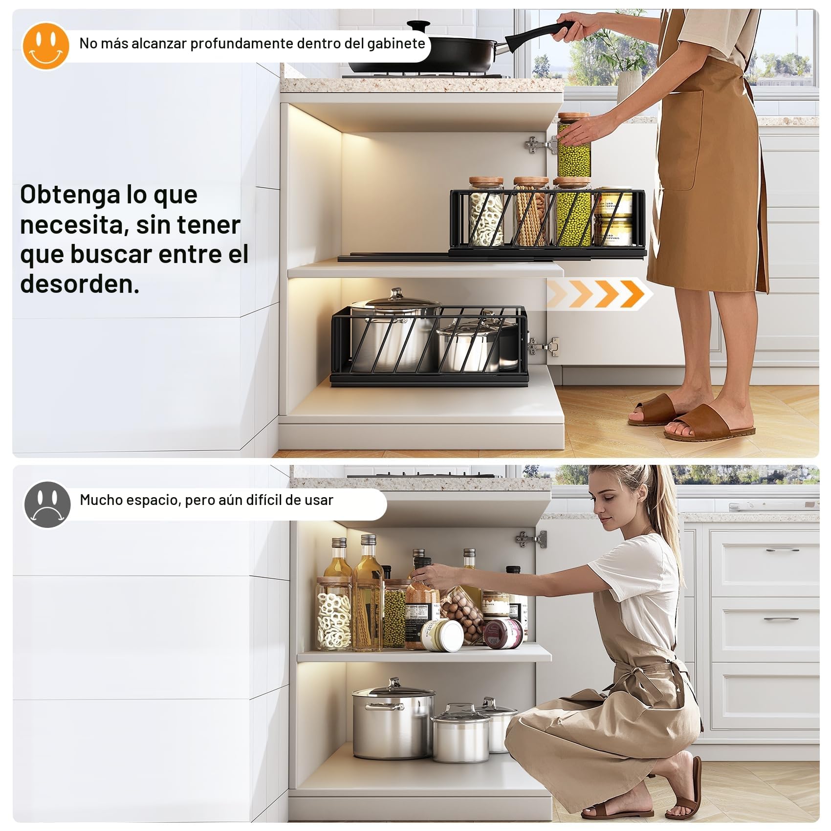SAYZH Cajón Telescópico, Cajones Extraíbles para Armario de Cocina, Cajón Deslizante Para Alacena, Cajón de Cocina Extensible Desplegable con Mango, 40 cm (Prof.) x 25 cm (Anch.), Negro