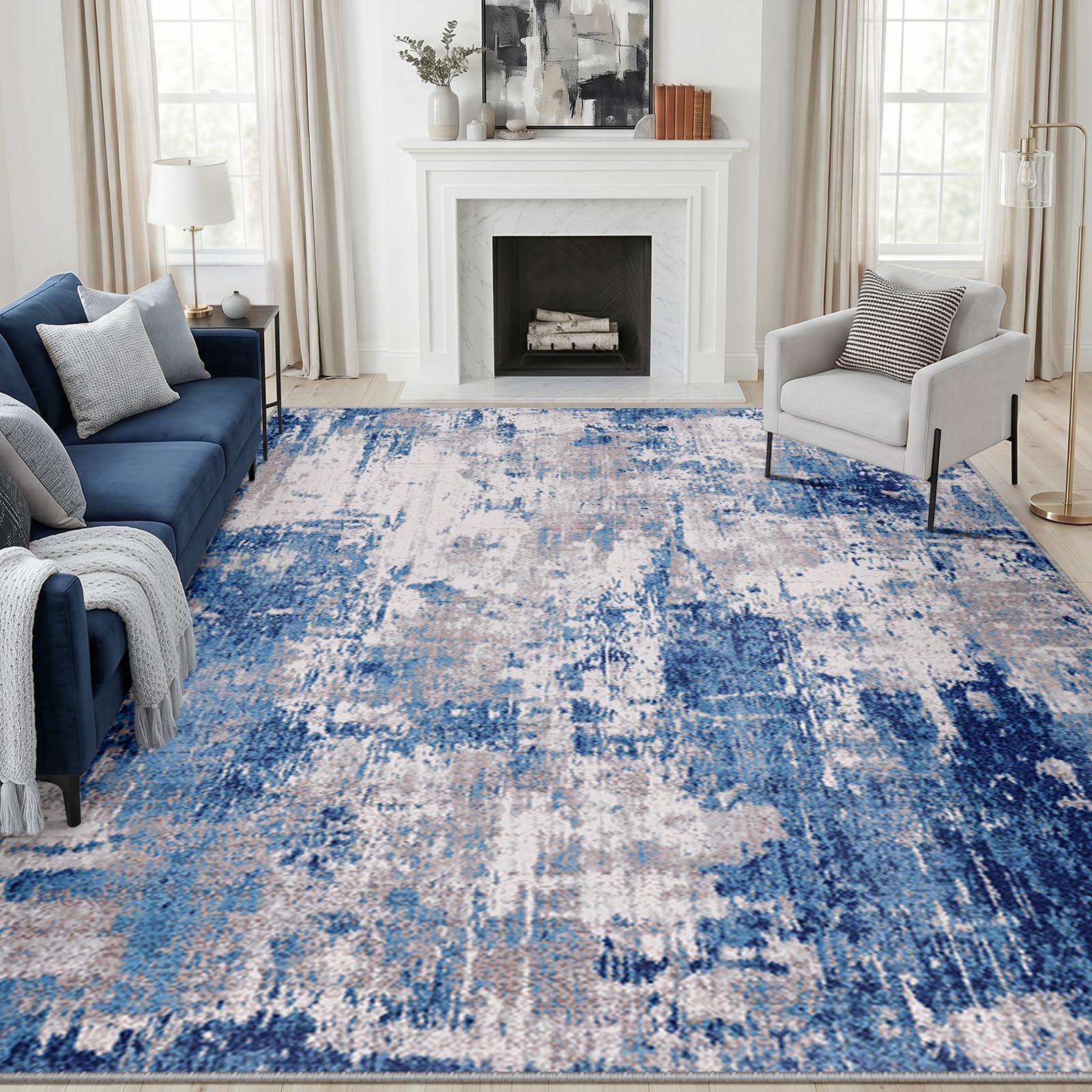 DEFYNEE Extra Large Rugs Living Room 240x300 cm, Modern Abstract Rug Non-Slip Soft Low-Pile Washable for Hallway, Bedroom, and Dining Room-Greyblue