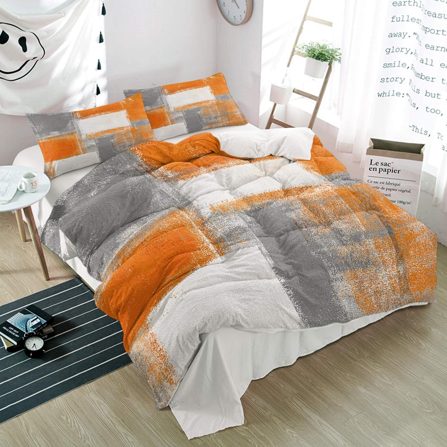 Amazon Com Chees D Zone 3 Pieces Bedding Duvet Cover Set Orange Grey Geometric Oil Painting Ultra Soft Microfiber Quilt Covers And Pillow Shams For Bedroom Modern Abstract Art Bed Sets All Seasons Use King