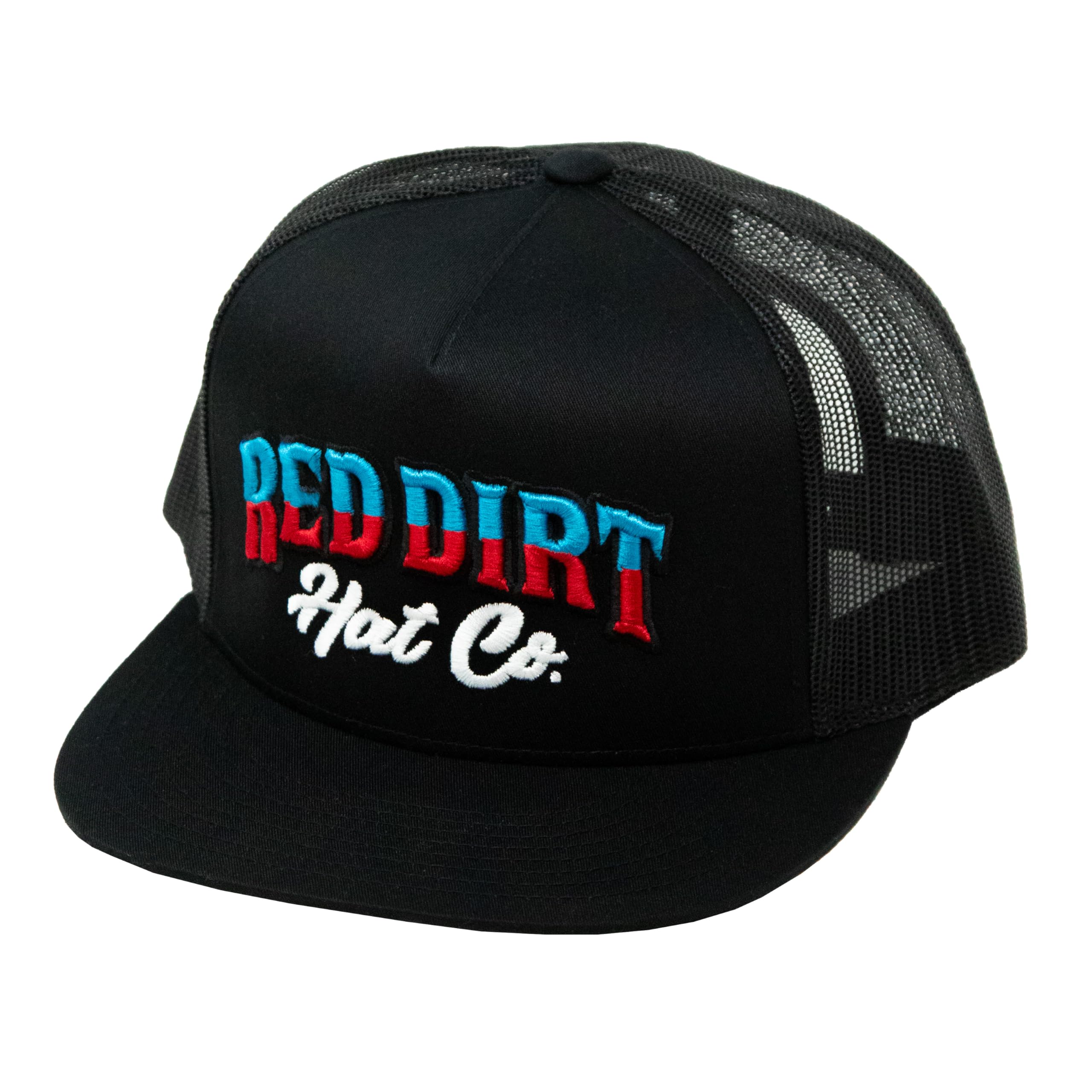 Red Dirt Hat CompanyDirect Stitch Adjustable Snapback Hat, Trucker Cap w/Ventilated Mesh Back & Snap Back Closure, Structured Baseball Cap for Men & Women - Black, One Size Fits All