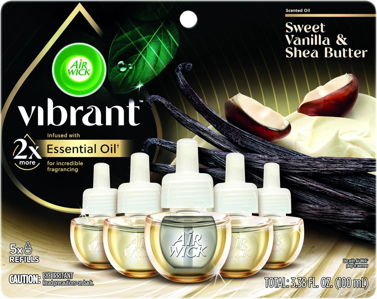 Air Wick Vibrant Plug In Scented Oil Refill, Infused with Essential Oils, Plug In Air Fresheners for Home, Sweet Vanilla & Shea Butter, 5 ct - Thumbnail 2