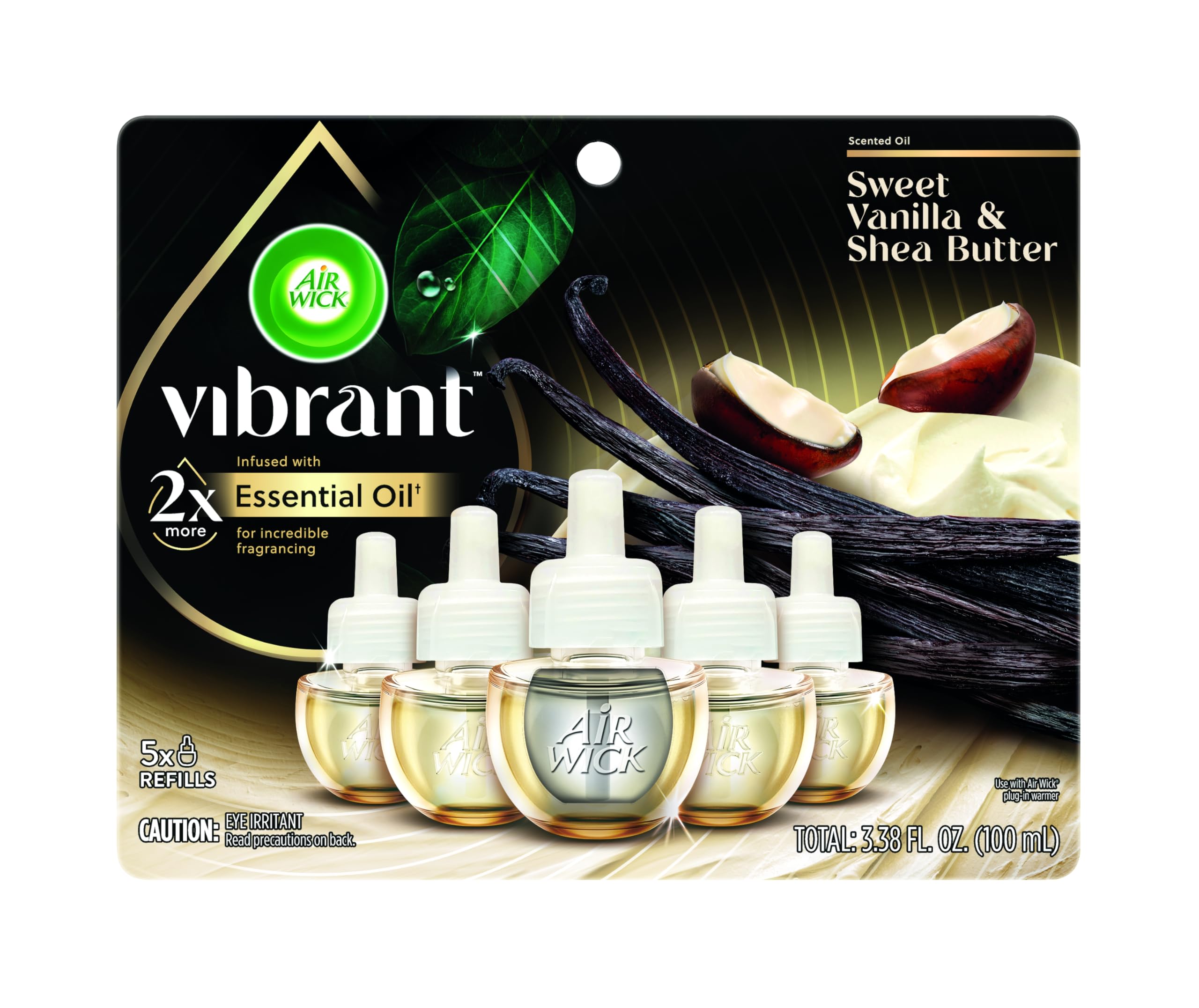 incomplete Air Wick Plug In Scented Oil Refills, Sweet Vanilla + Shea Butter, Air Fresheners for Home Long Lasting, Room Fresheners,Air Freshener Plug In, Vanilla Essential Oils, House Essentials, 5 ct