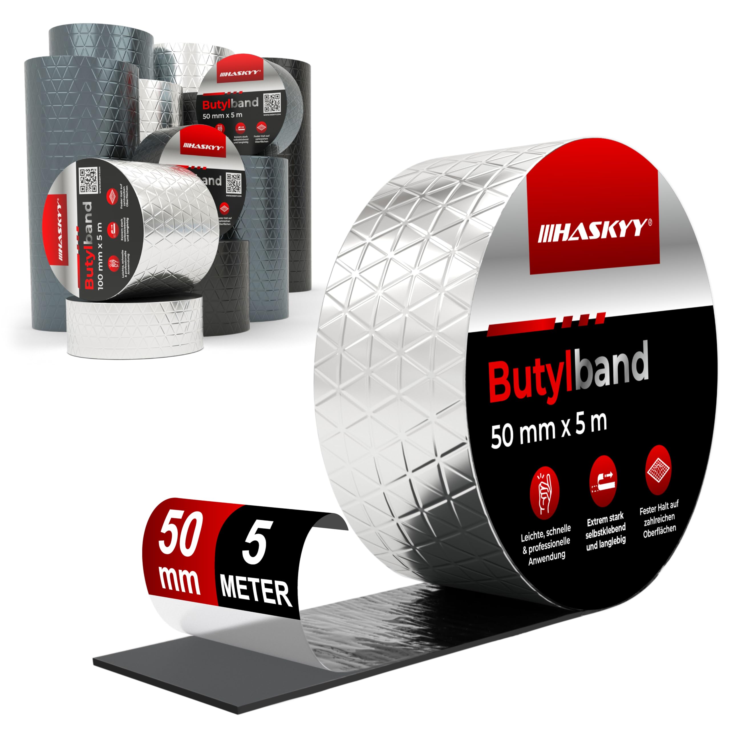 HASKYY Ruban d'étanchéité en butyle 50mm x 5m Bande adhésive aluminium imperméable réparation argent